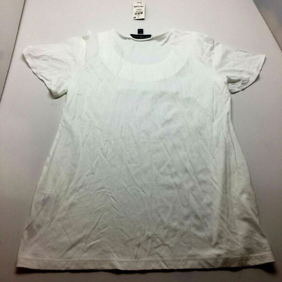 Karen Scott Basketweave-Trim Flutter-Sleeve Top Color: White Size: Small - Picture 2 of 7